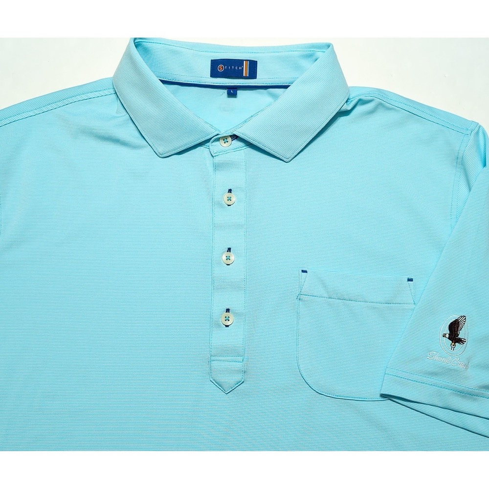 STITCH GOLF Performance Pocket Polo Shirt Shoal Creek Light Blue Large L